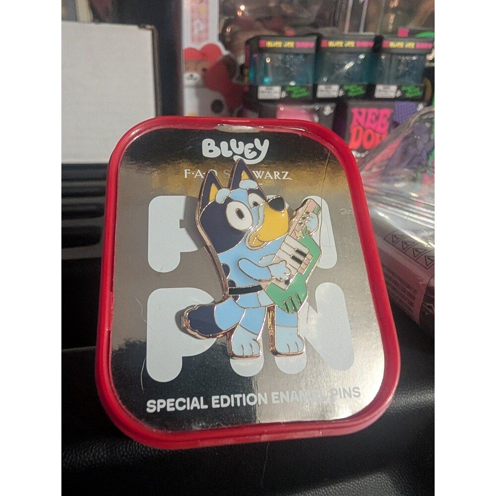 FAO Schwarz Bluey Keytar Enamel Pin Special Edition Red Tin Ludo BBC Studios